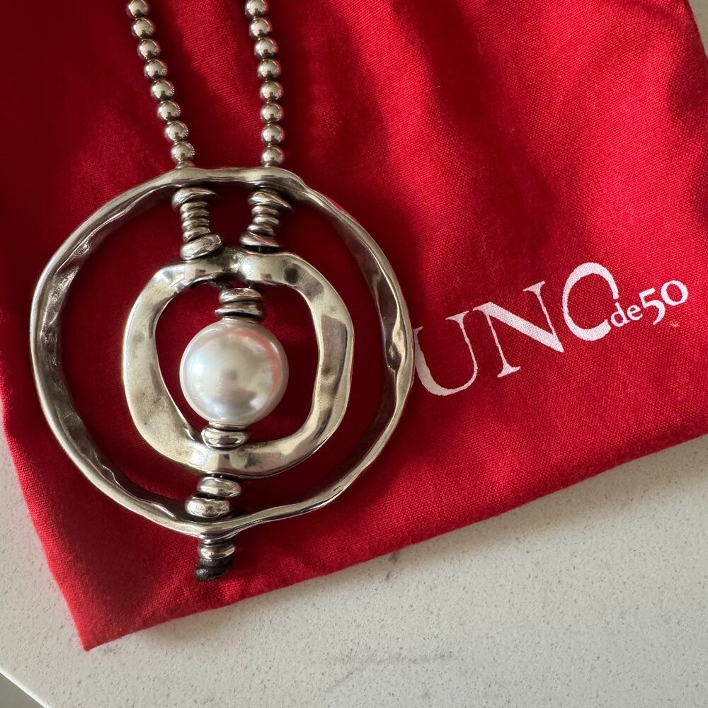 Authentic UNOde50 "Pearl of Wisdom" Long Silver-Plated Necklace